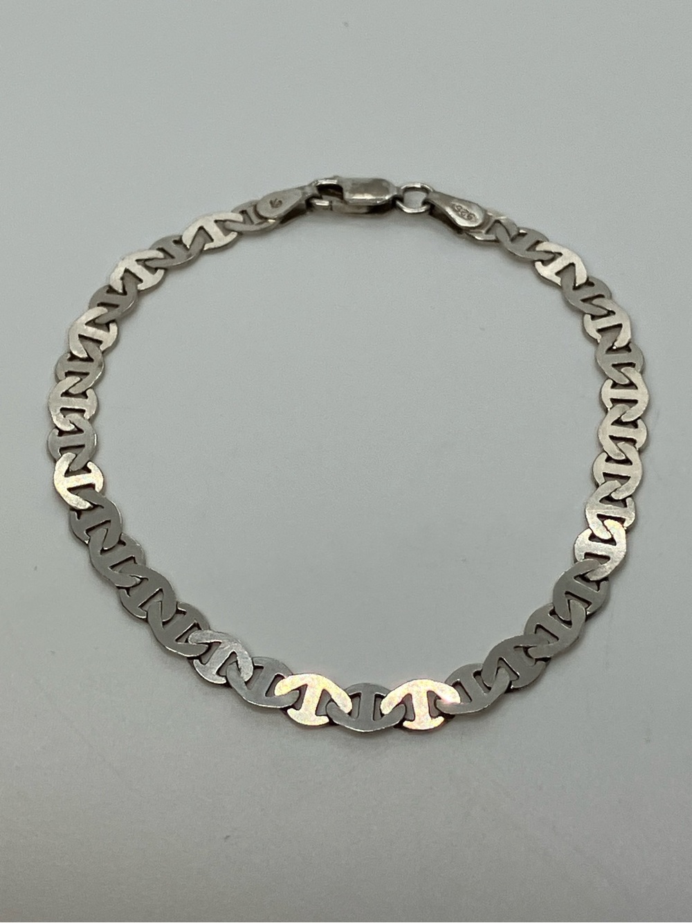 Vtg 925 Flat Mariner Gucci Link Italy Sterling Silver Statement Chain Bracelet